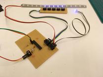 Main strip board, about half way done. LEDs and push buttons are already working.